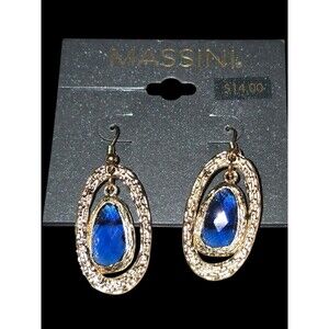 Massini Gold Dangle/Drop Navy Blue Stone Earrings